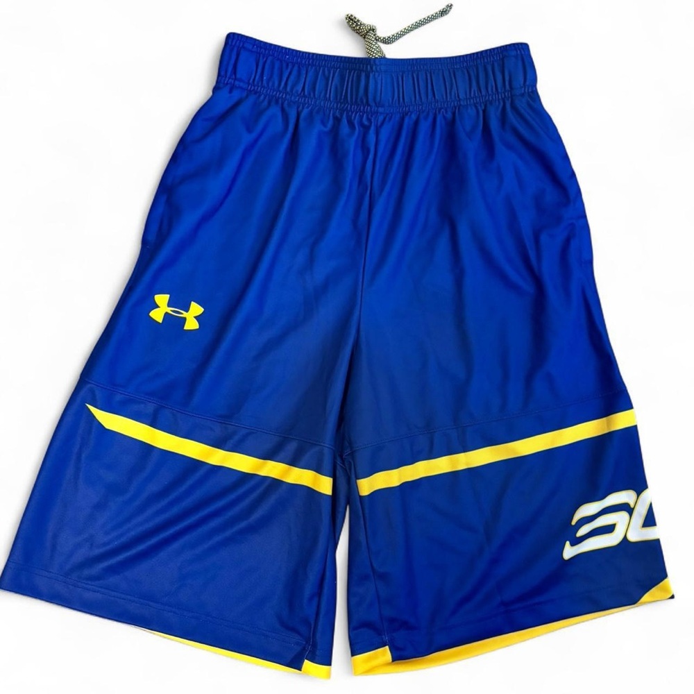 Under Armour Blue and Yellow Athletic Shorts with Moisture-Wicking Fabric